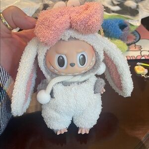 Pink White Bunny Outfit for Labubu 17cm doll soft w/ bonus accessory nwt
